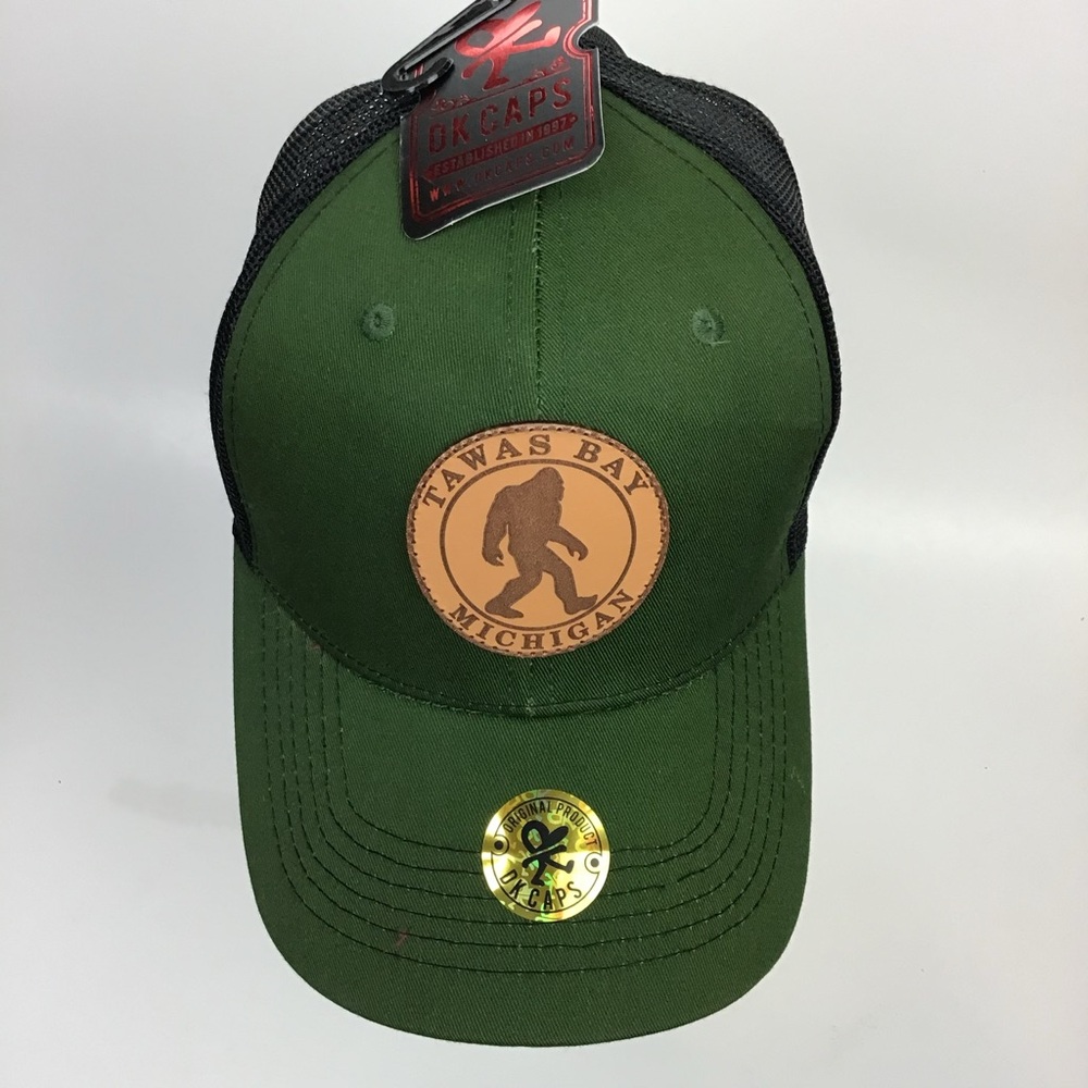 NWT Bigfoot Hat Cap Snapback Closure Sasquatch DK Caps Tawas Bay Michigan Green